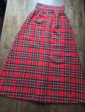 Bold Tartan Vintage Handmade Red Plaid Maxi Skirt